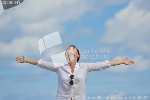Image of happy woman enjoy  summer time