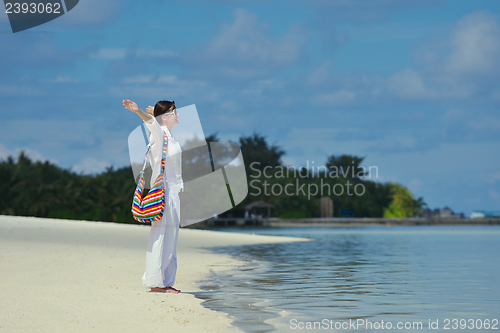 Image of happy woman enjoy  summer time
