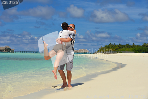 Image of happy young couple have fun on summer