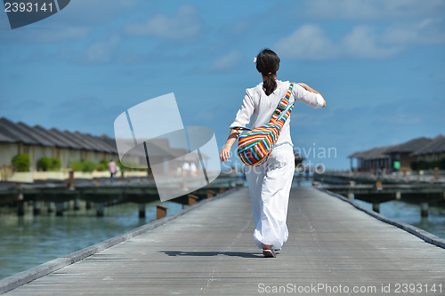 Image of happy woman enjoy  summer time
