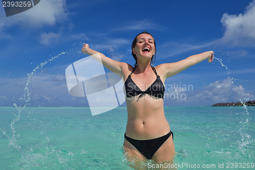 Image of happy woman enjoy  summer time