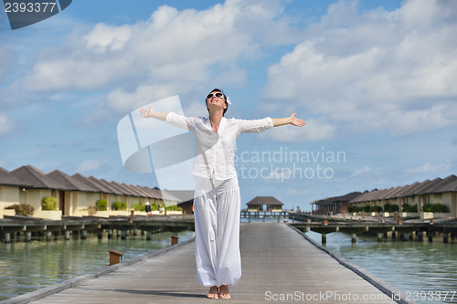 Image of happy woman enjoy  summer time