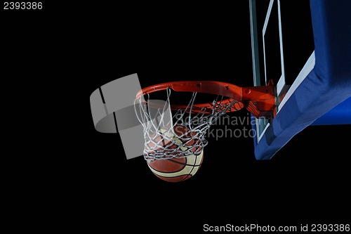 Image of basketball ball and net on black background