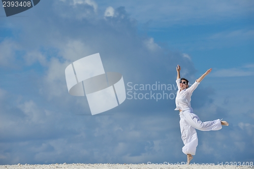 Image of happy woman enjoy  summer time