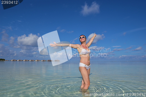 Image of happy woman enjoy  summer time