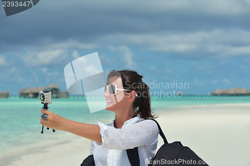 Image of happy woman enjoy  summer time