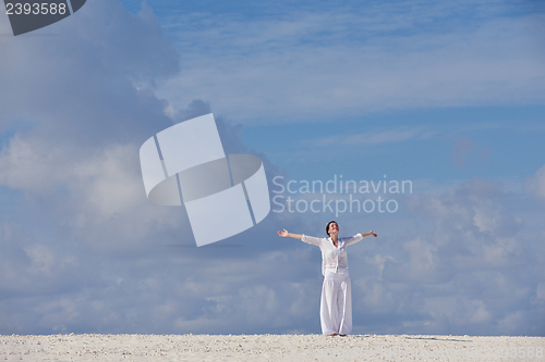 Image of happy woman enjoy  summer time