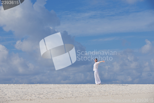 Image of happy woman enjoy  summer time