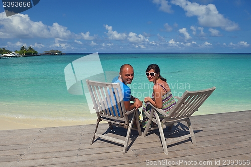 Image of happy young couple have fun on summer