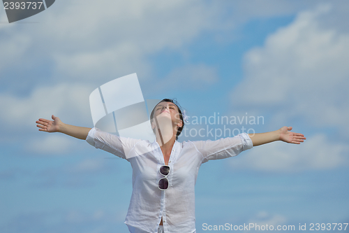 Image of happy woman enjoy  summer time
