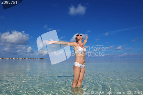 Image of happy woman enjoy  summer time