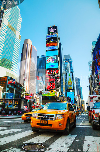 Image of Yellow taxis at Times Square in New York City 