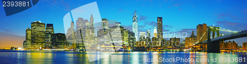 Image of New York City cityscape panorama at sunset