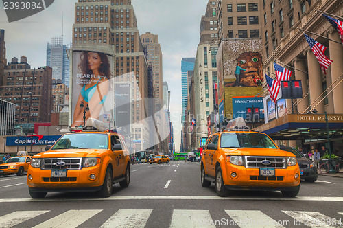 Image of Yellow taxis at the New York City street