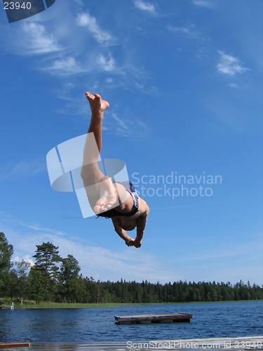 Image of Boy diving into lake