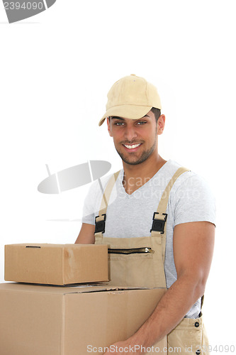 Image of Workman carrying boxes
