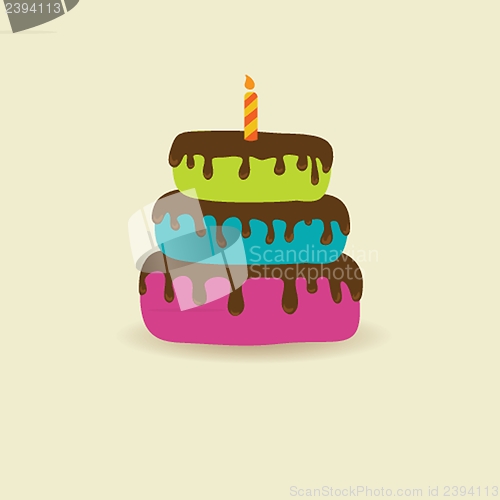 Image of Birthday card with cute cake and candle