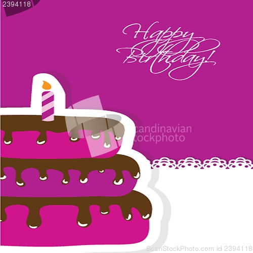 Image of Birthday card with cute cake and candle