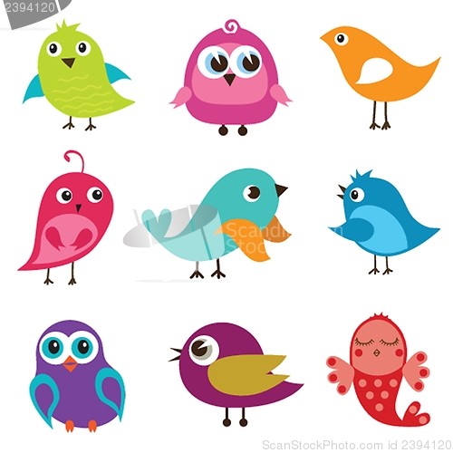 Image of Set of different cute birds.