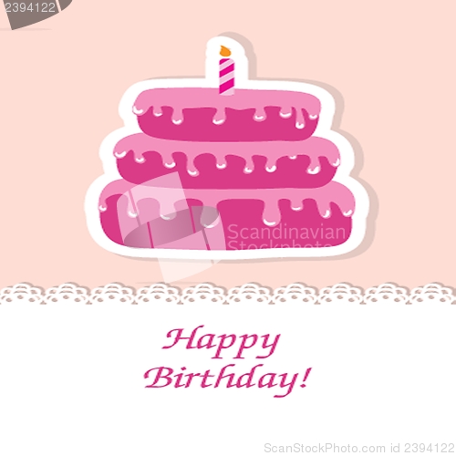 Image of Birthday card with cute cake and candle