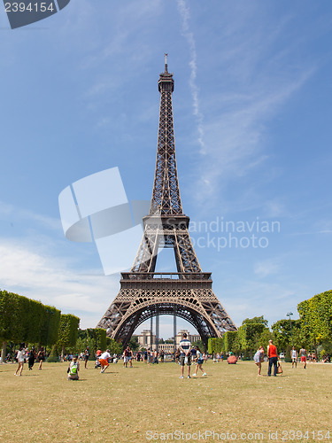 Image of PARIS - JULY 27: Tourists at the Eiffel Tower on July 27, 2013, 