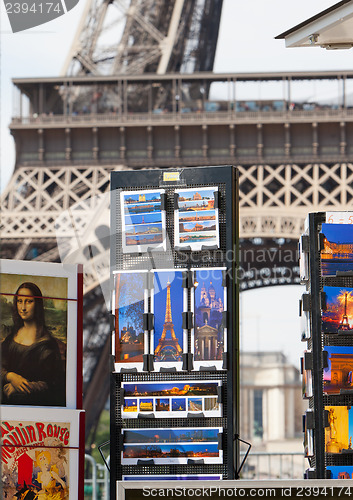 Image of PARIS - JULY 27: Postcard stand at the Eiffel Tower on July 27, 