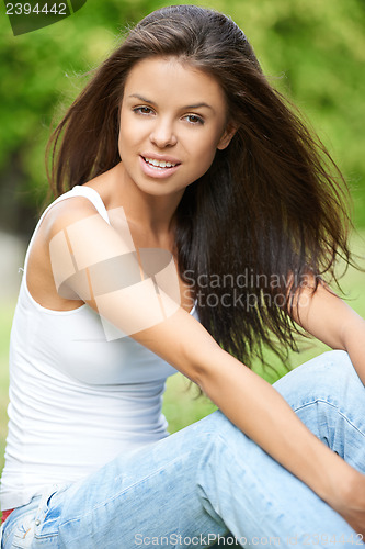 Image of Close up of young brunette lady