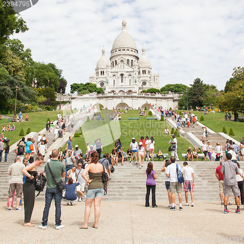 Image of PARIS, FRANCE - JULY 28: Sacre Coeur Basilica in summer day. Lar