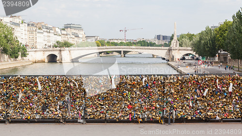 Image of PARIS - JULY 27: Lockers at Pont des Arts symbolize love for eve
