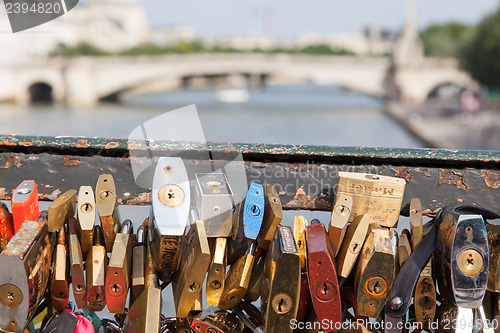 Image of PARIS - JULY 27: Lockers at Pont des Arts symbolize love for eve