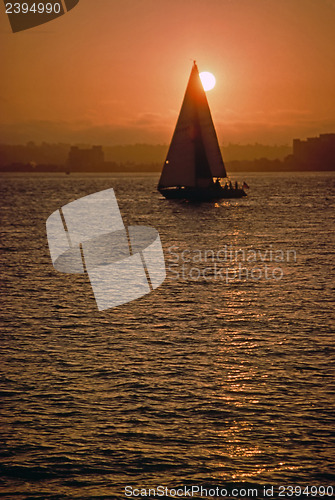Image of Sailboat at sunset