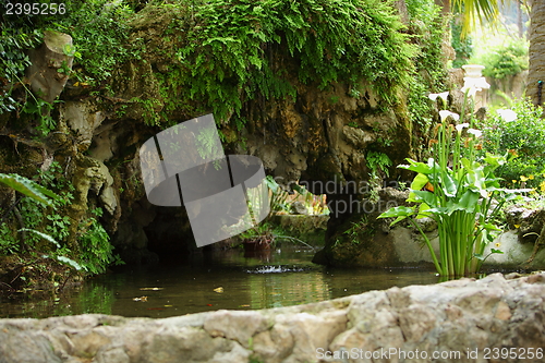 Image of Ornamental pond and rock wall