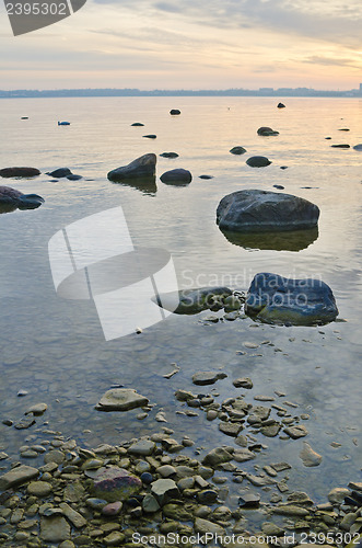 Image of Stony coast of Baltic sea early in the morning