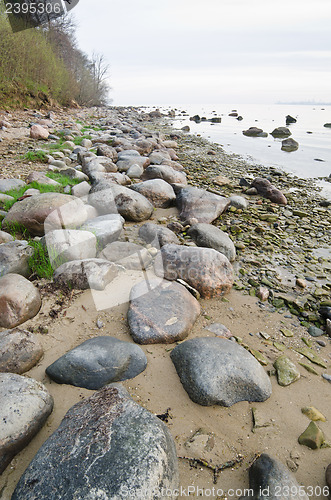 Image of Stony coast of Baltic sea early in the morning