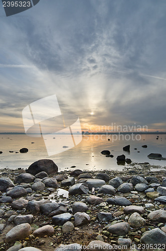 Image of Stony coast of Baltic sea early in the morning