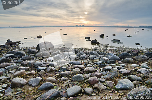 Image of Stony coast of Baltic sea early in the morning