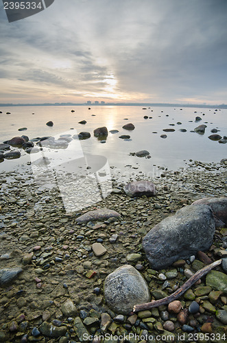 Image of Stony coast of Baltic sea early in the morning