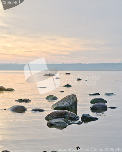 Image of Stony coast of Baltic sea early in the morning