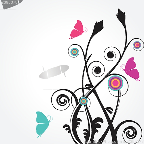 Image of Floral card with butterflies