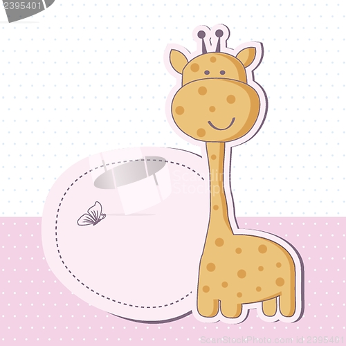Image of Baby girl shower card with cute giraffe