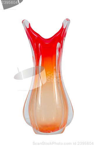 Image of decorative glass blow handmade red vase on white 