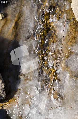 Image of frozen stream water sunlight reflection ice winter 