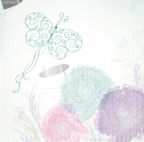 Image of Floral card with butterflies