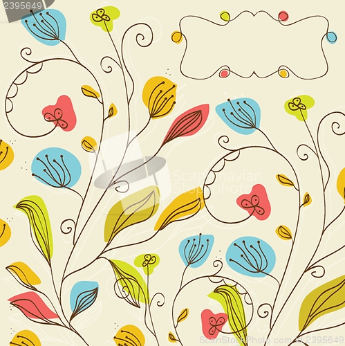 Image of Vintage vector frame on floral background