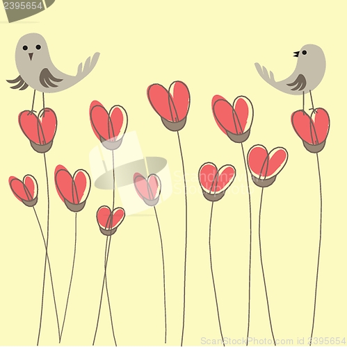 Image of Cute greetings card with birds on a swing