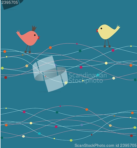 Image of Cute greetings card with birds on a swing