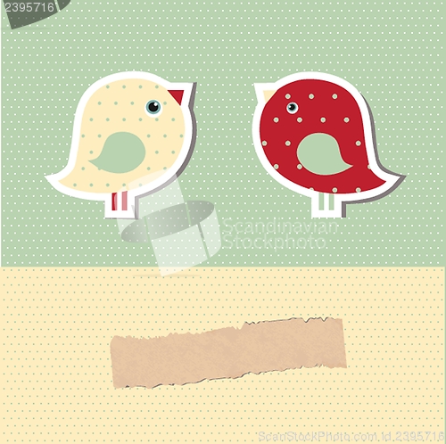 Image of Cute greetings card with birds on a swing