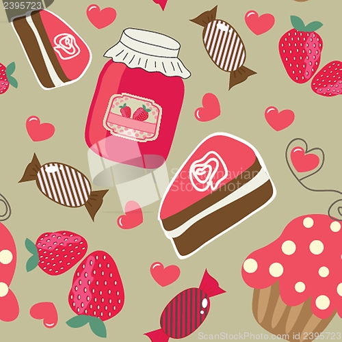 Image of Cute vector background with small cupcake