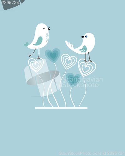 Image of Cute greetings card with birds on a swing