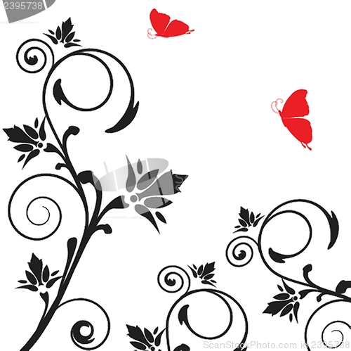 Image of Floral card with butterflies